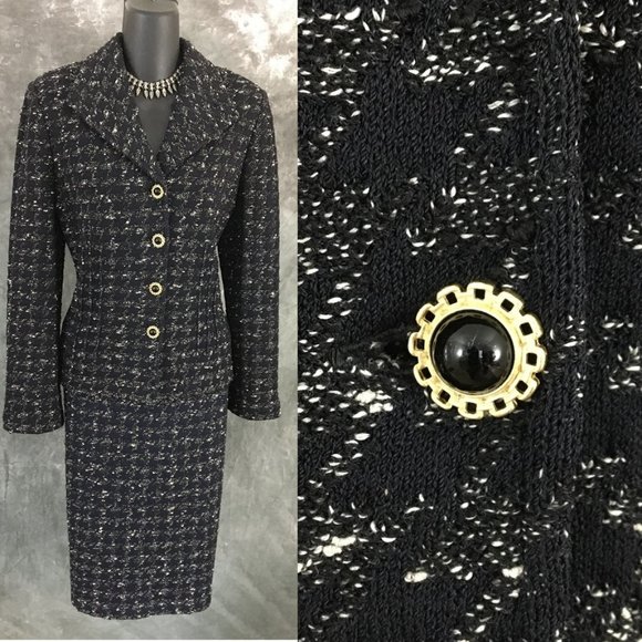 St. John Dresses & Skirts - st john black white knit jacket skirt suit size 6